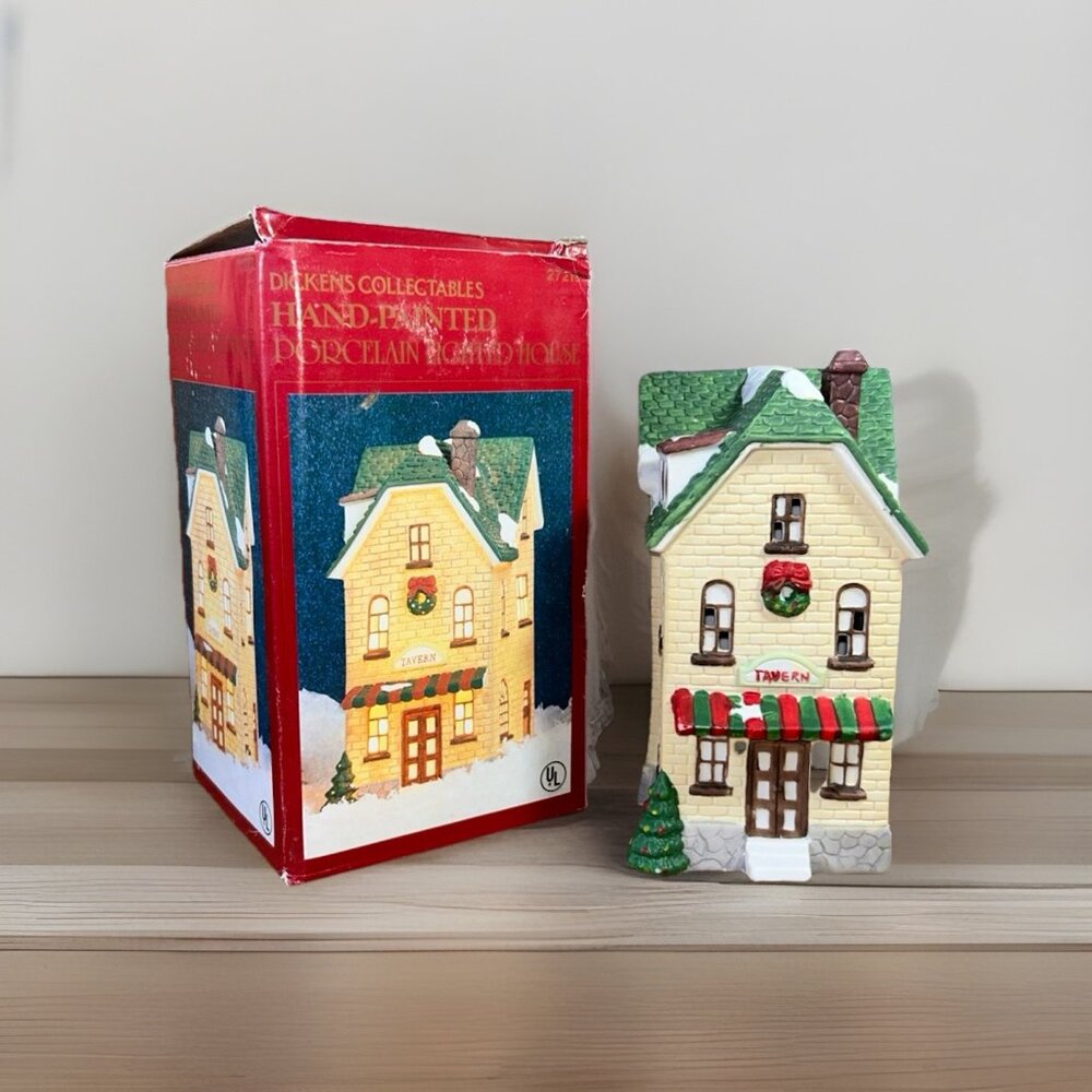 Vintage 1992 Dickens Collectibles Holiday Tavern Porcelain Village House in Box